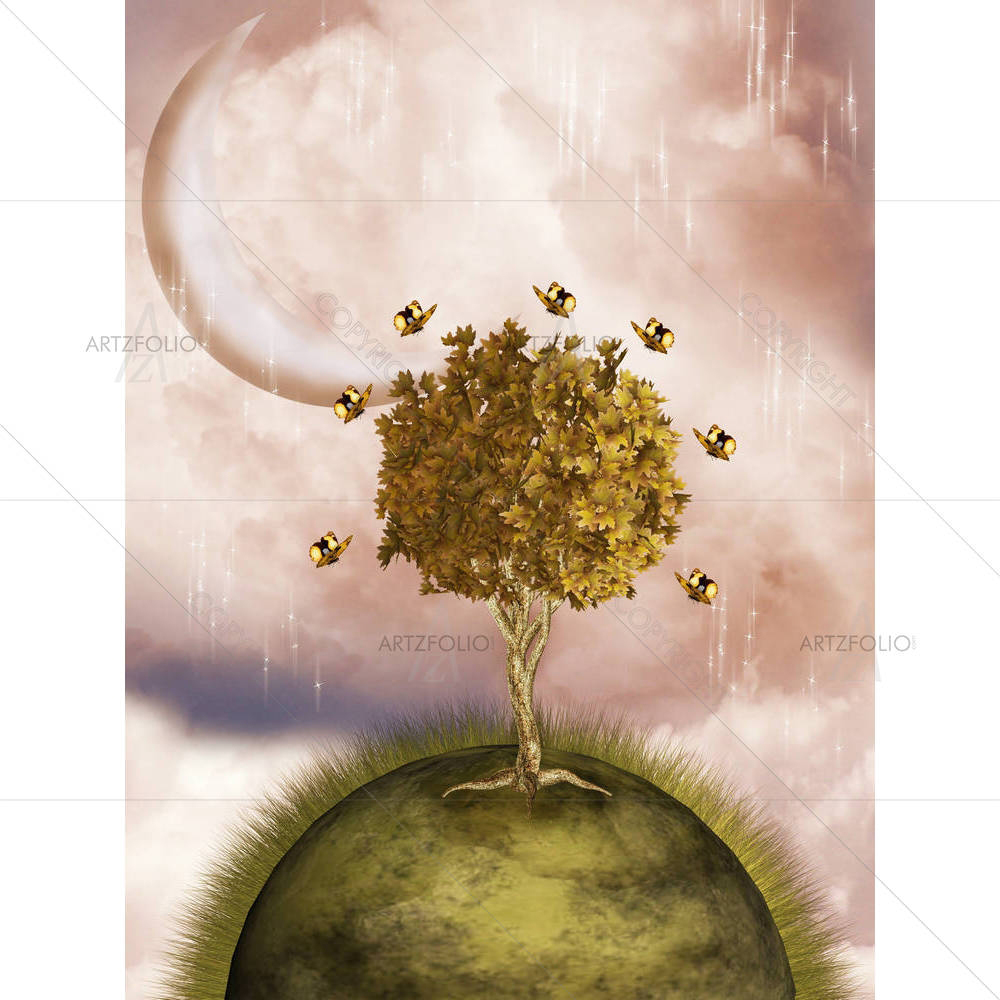 Landscape With Tree & Butterflies — custom-size art design 5000822