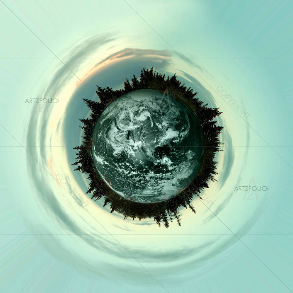 Little Planet With Trees & Clouds — custom-size art design 5000859