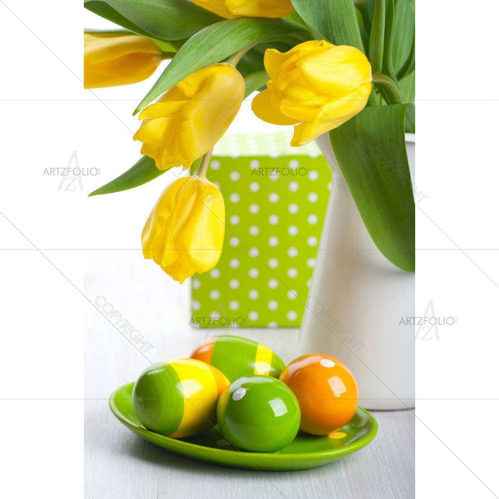 Colorful Easter Eggs On A Plate — Botanical custom art by ArtzFolio