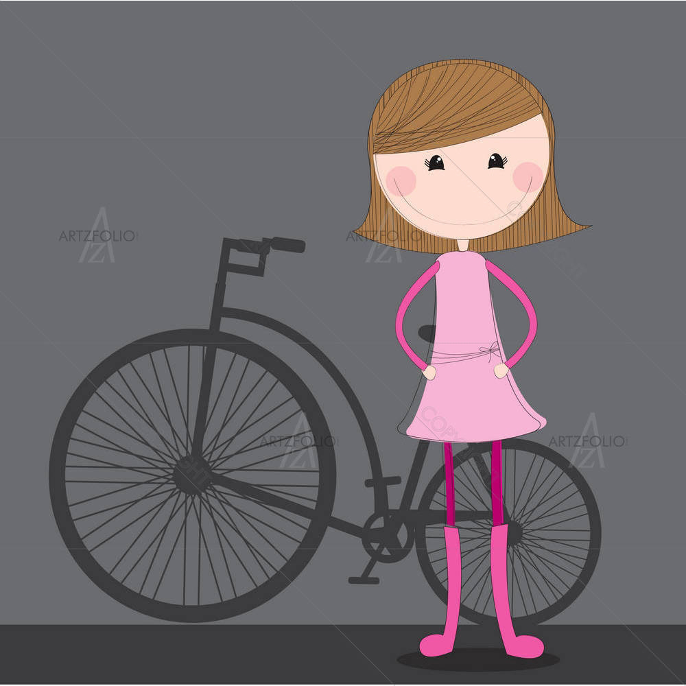 Cute Girl With Bike — custom-size art design 5000878