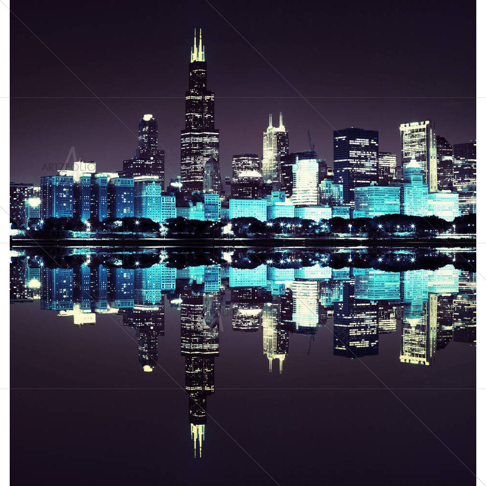 Night Financial District Chicago, USA — custom-size art design 5000959