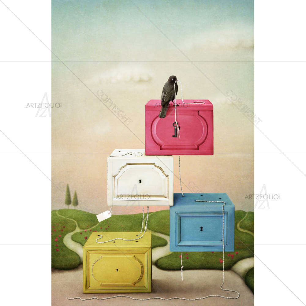 Colorful Box With Rope & Key — custom-size art design 5000973