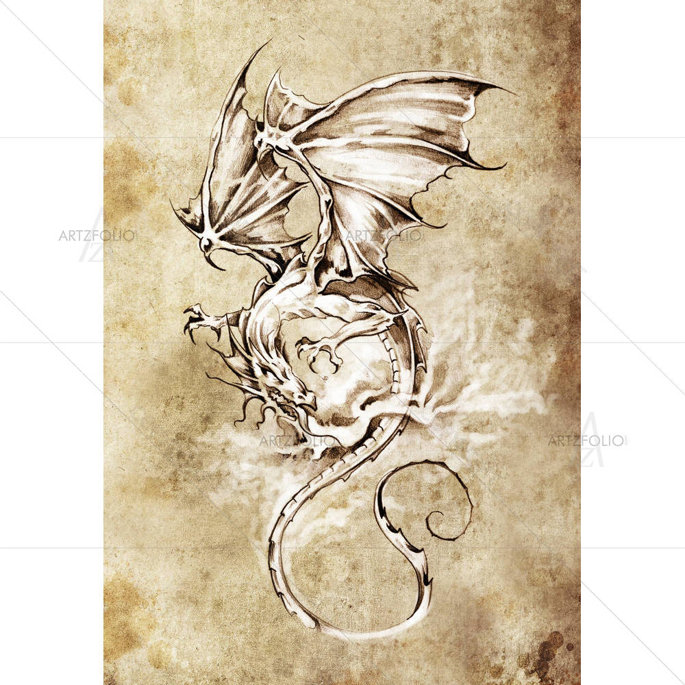 Tattoo Art Classic Dragon — Botanical custom art by ArtzFolio