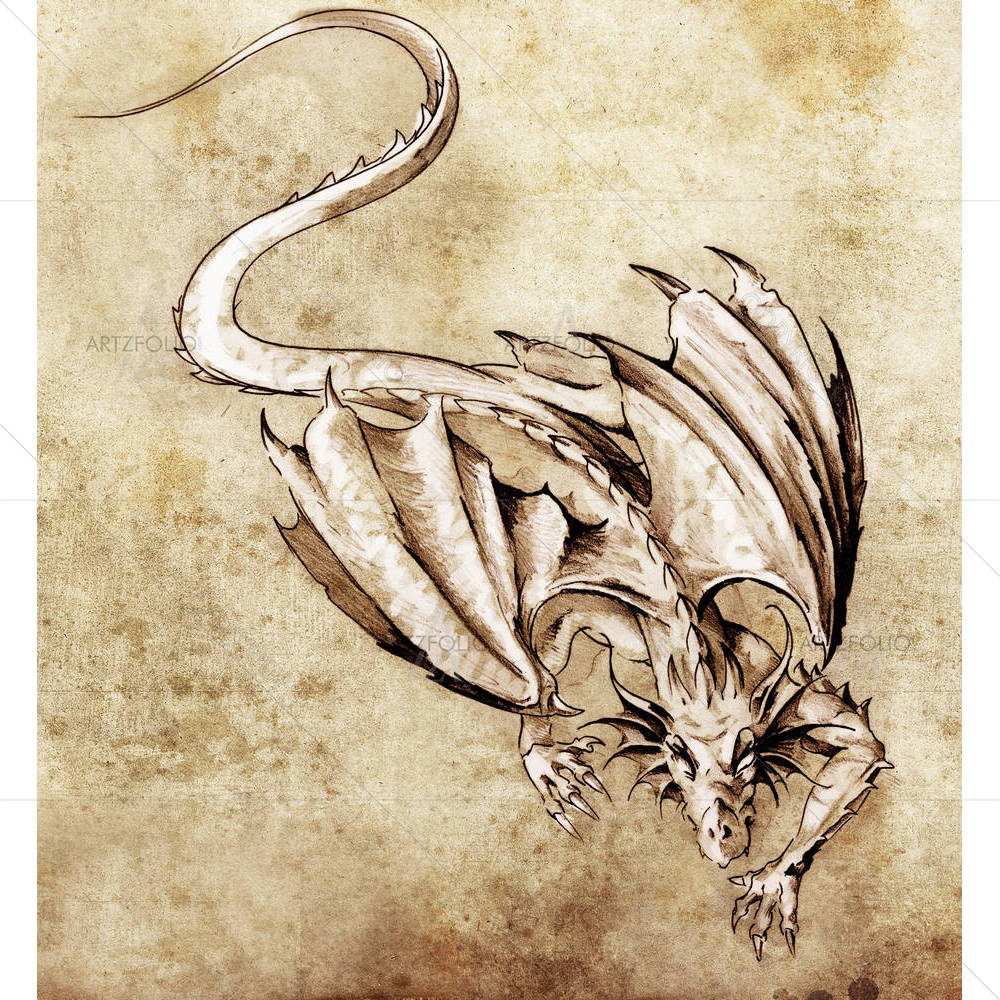 Tattoo Art Modern Dragon — Botanical custom art by ArtzFolio