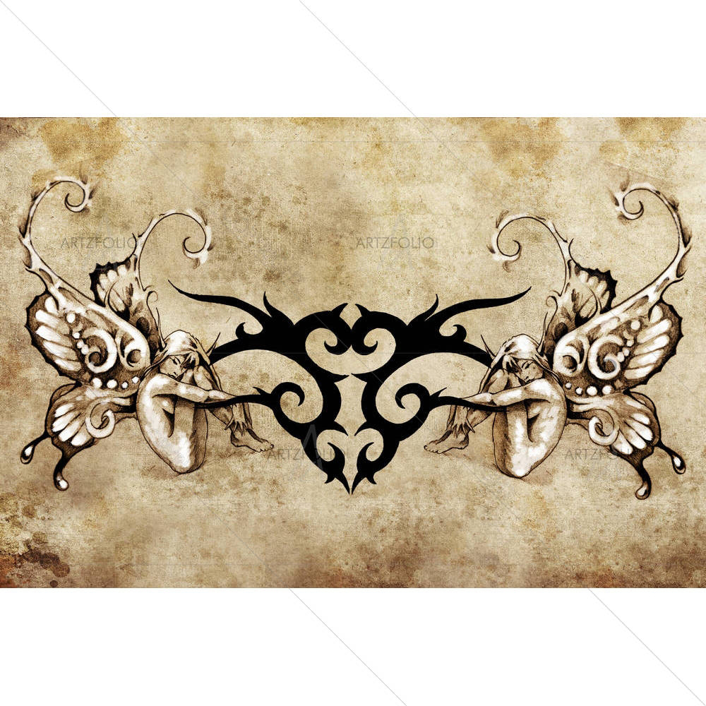 Tattoo Art Tribal With Two Nymphs — custom-size art design 5001002