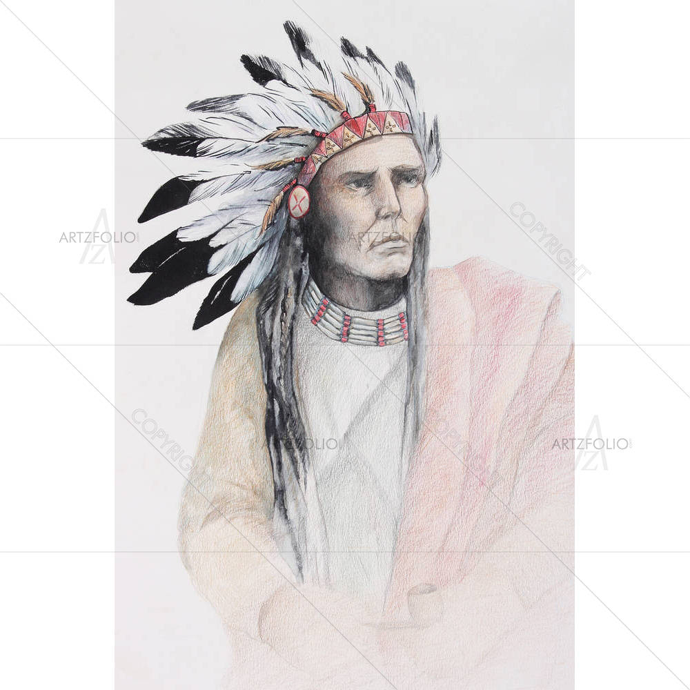 American Indian With Feathers — custom-size art design 5001022