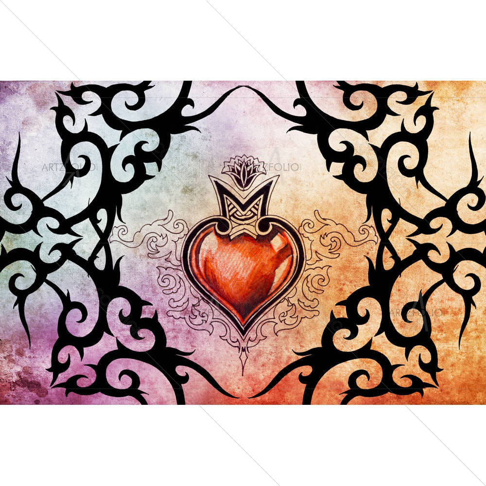 Tattoo Art Tribal With Red Heart — custom-size art design 5001025