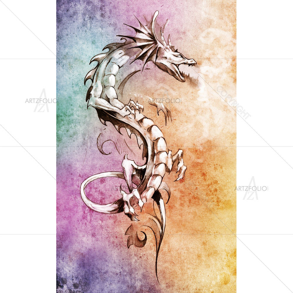 Tattoo Art Big Medieval Dragon — custom-size art design 5001026