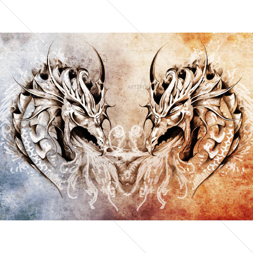 Tattoo Art Medieval Dragons Heart — custom-size art design 5001027