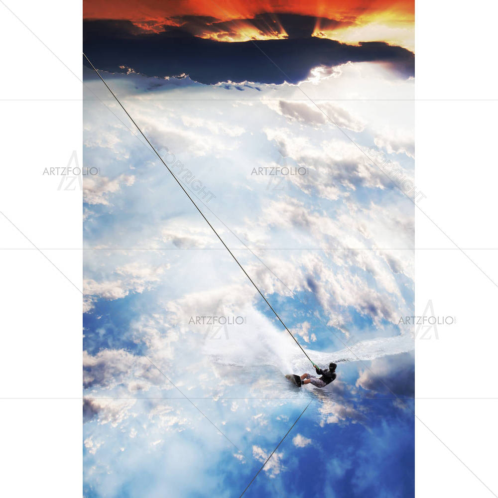Man Moves On Water Skis In The Sky — Nature custom art by ArtzFolio