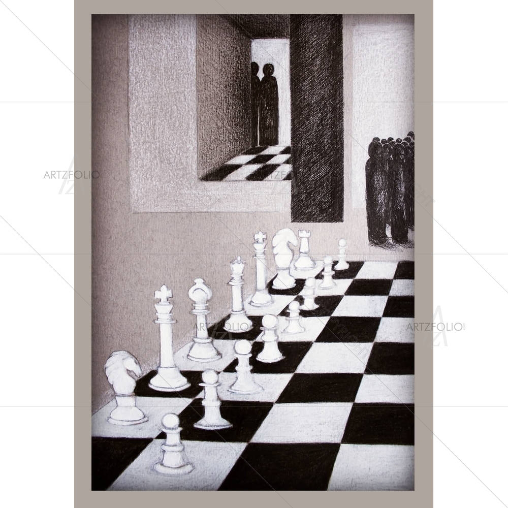 Chess & Stylized People That Observing The Move — Perspective custom art by ArtzFolio