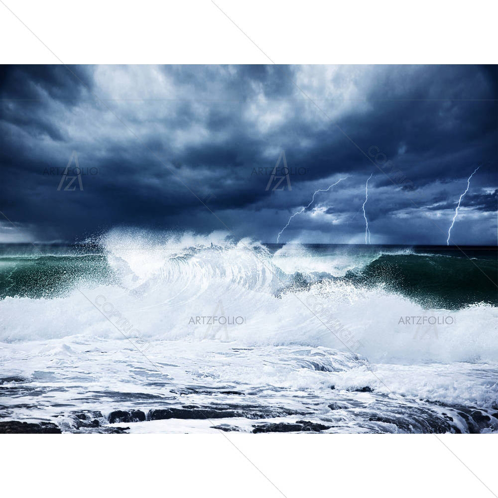 Thunderstorm & Lightning On The Beach — custom-size art design 5001046