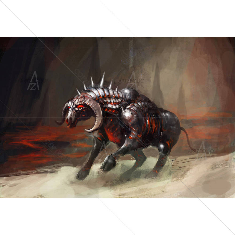 Melting Armor Knight Bull In Flames — custom-size art design 5001083