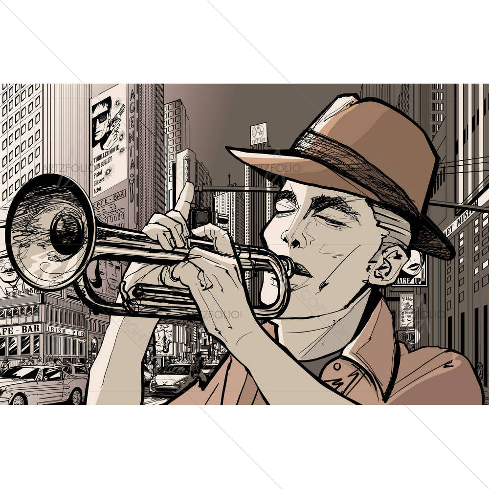 Trumpeter In A New York Street — custom-size art design 5001086