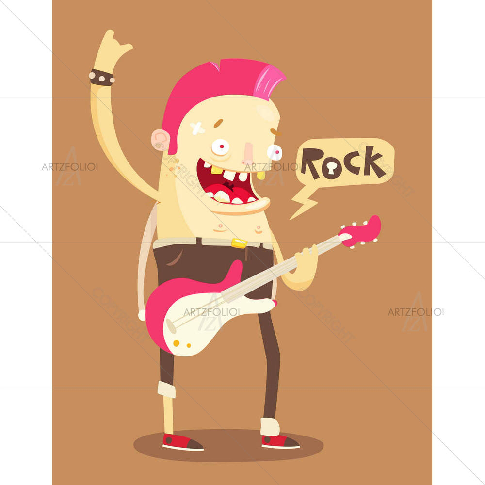 Punk Rock Guitar Player — Animated Cartoons custom art by ArtzFolio