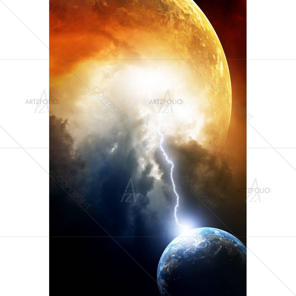 Big Red Planet Attacks Small Planet Earth — Devotional custom art by ArtzFolio