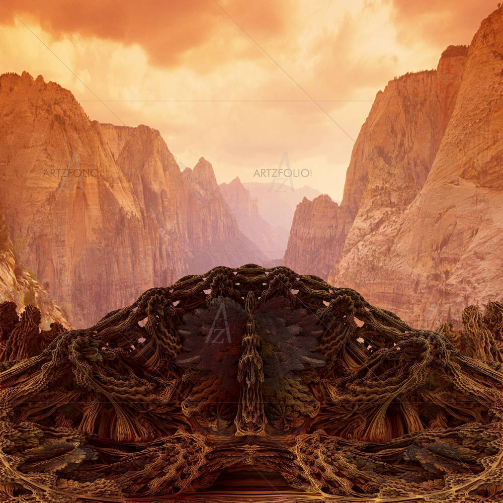 Futuristic Bridge In Mountain Valley — Futurism art