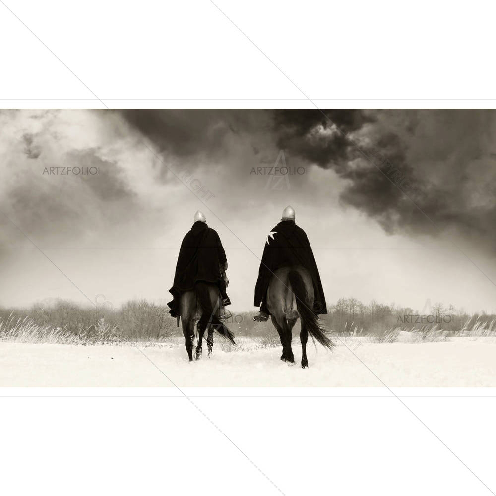 Medieval Knights Of St. John On Bay Horses — custom-size art design 5001103