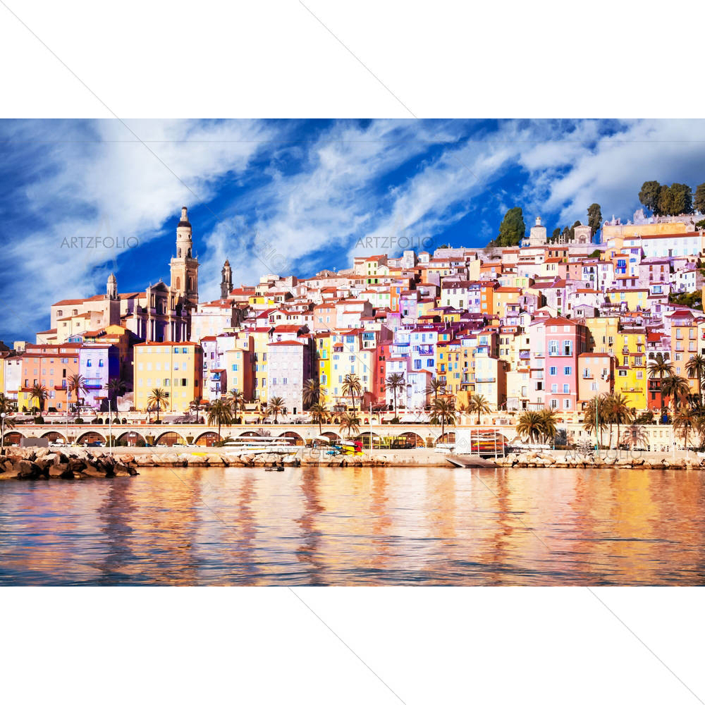 Provence Village Menton Scenic View — custom-size art design 5001108