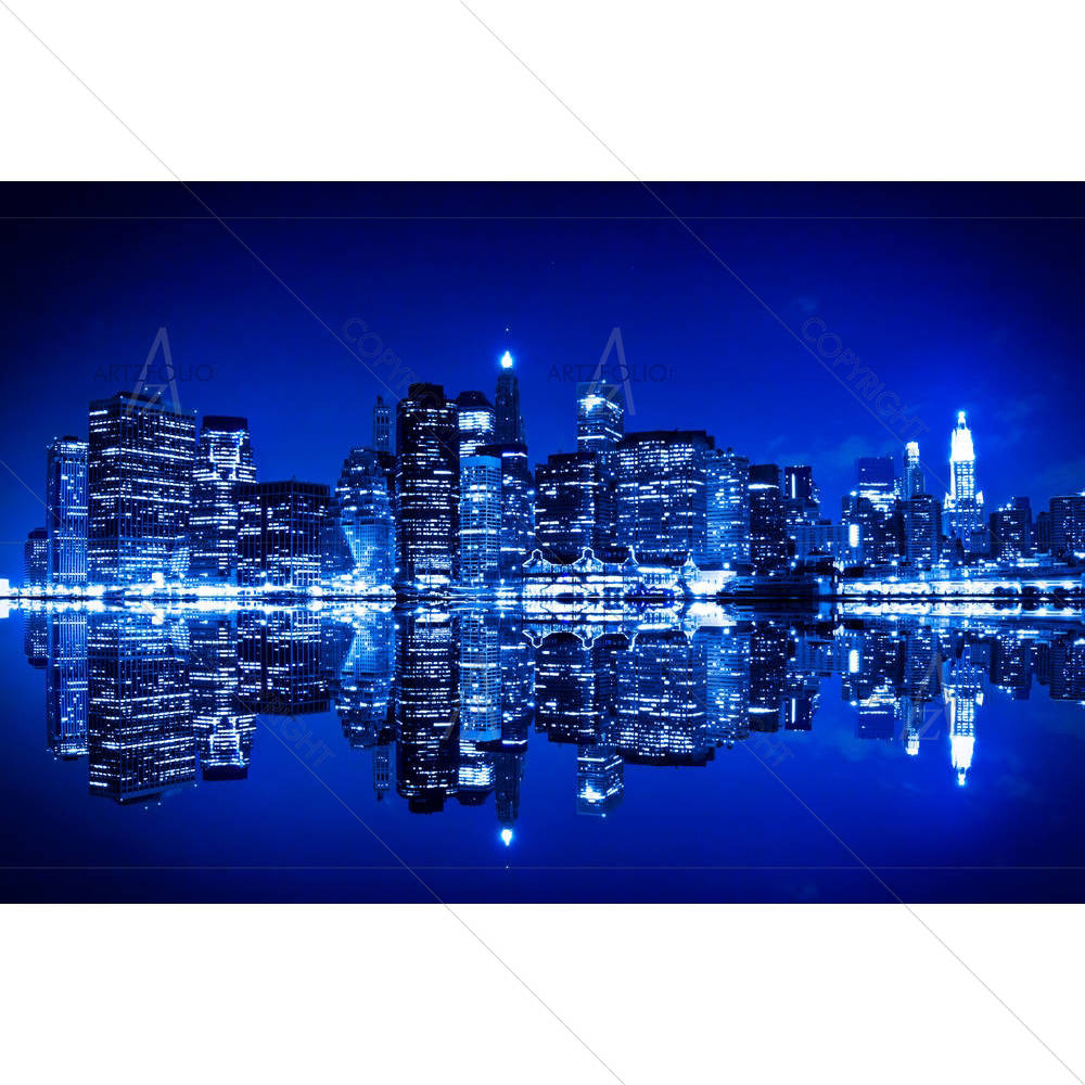 New York At Night With Blue Hue, USA — custom-size art design 5001130