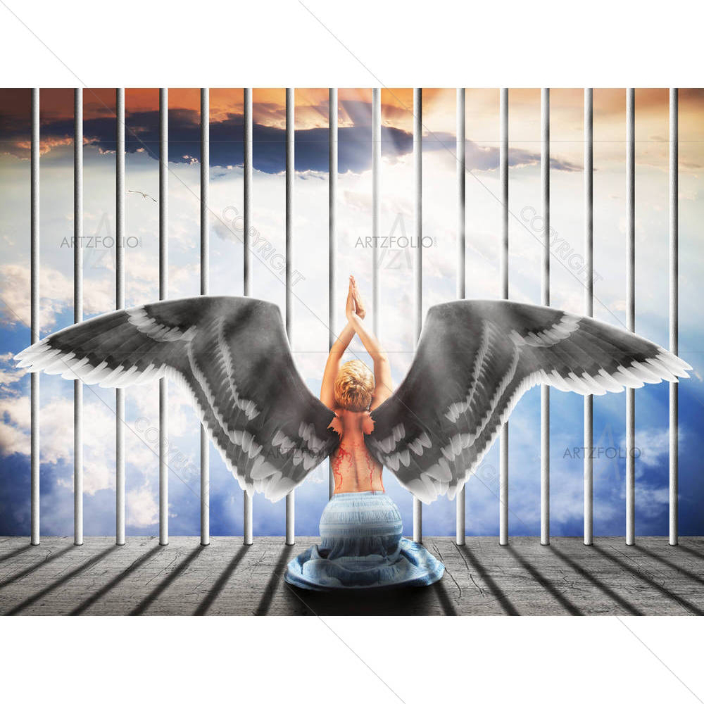 Angel Kneeling With His Back — custom-size art design 5001137