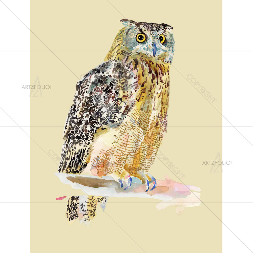 Watercolor Bird Owl — custom-size art design 5001149