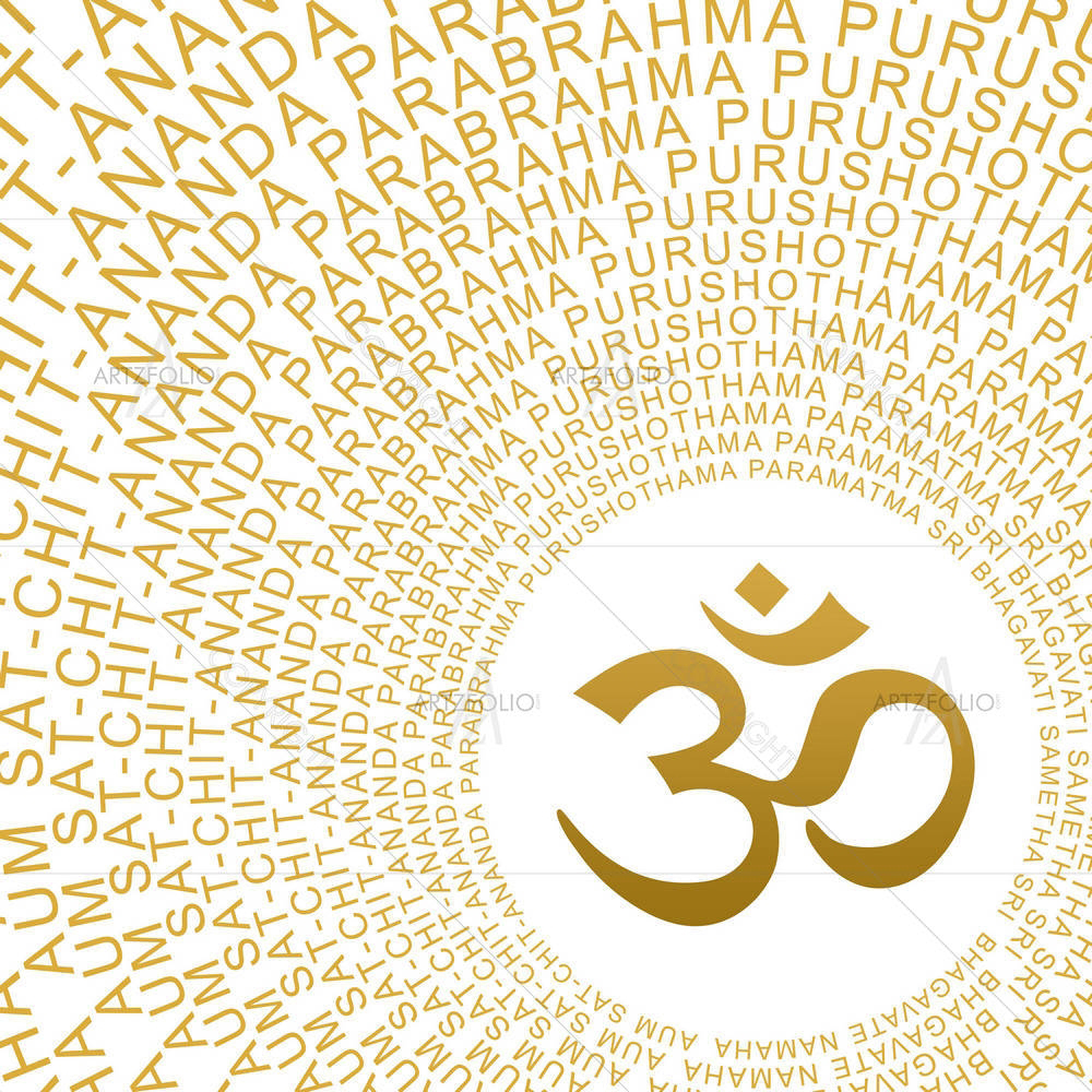 Om Symbol With Golden Characters — Devotional custom art by ArtzFolio