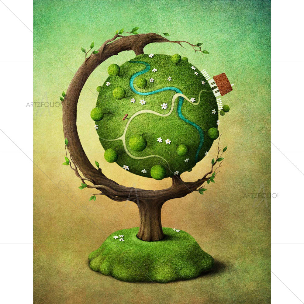 Globe With House Garden & Road — custom-size art design 5001189