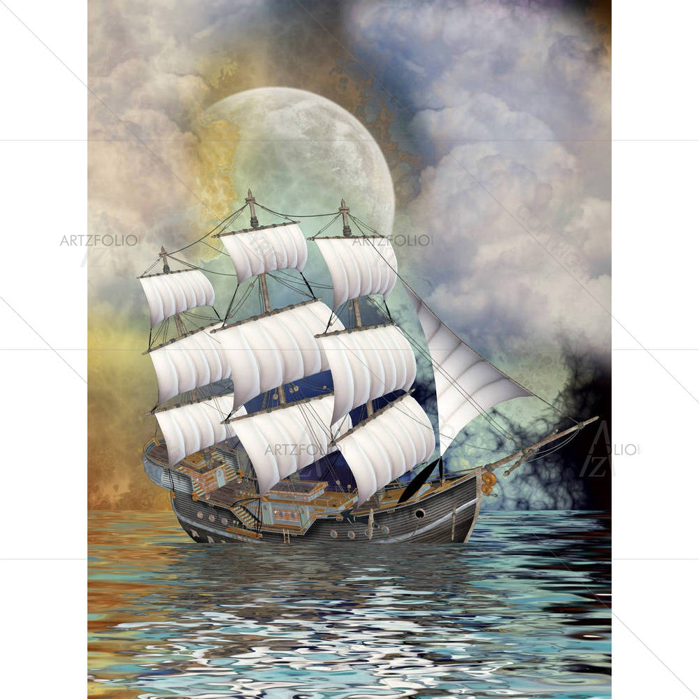 Old Ship In Alandscape — custom-size art design 5001198