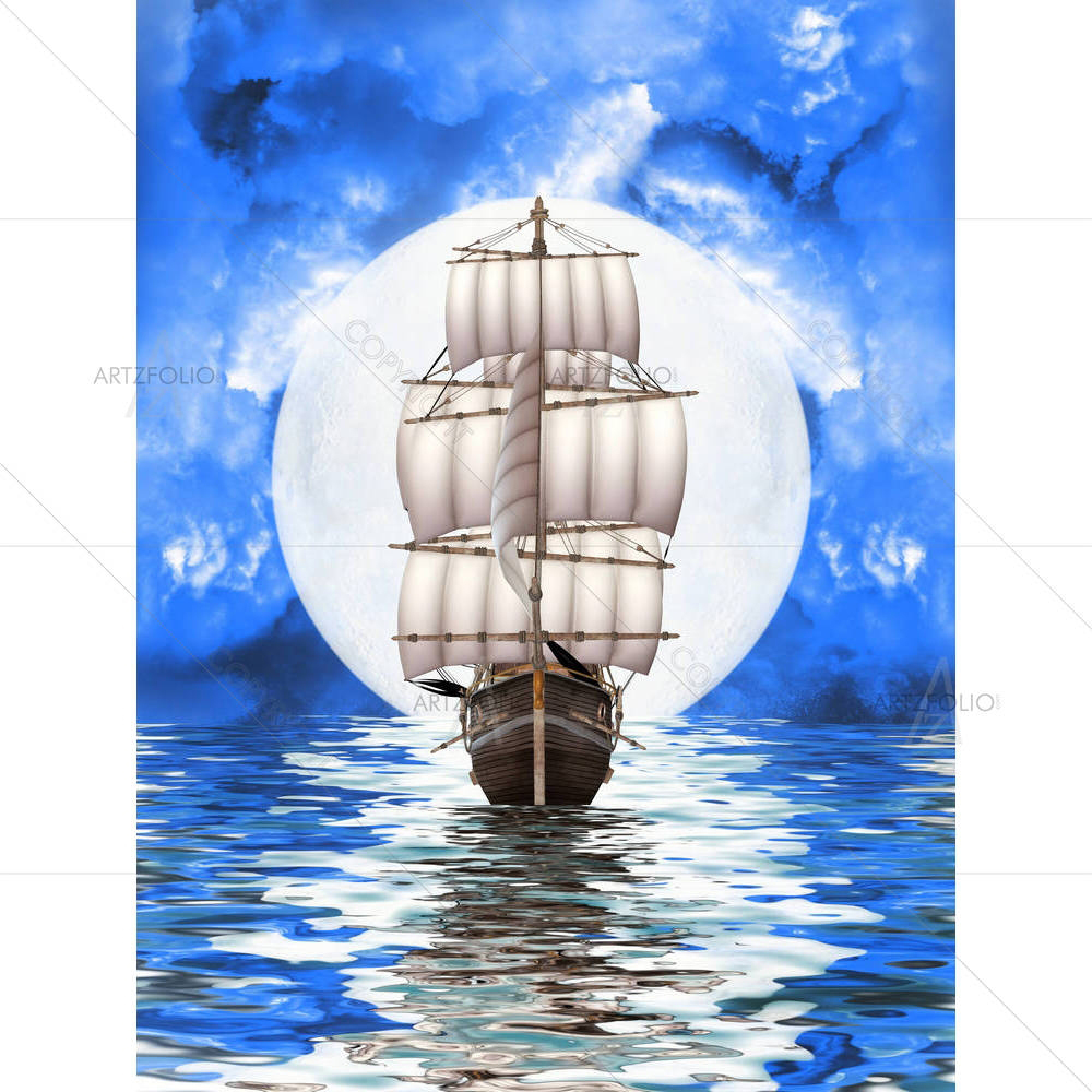 Ship In A Fantasy Landscape — custom-size art design 5001199