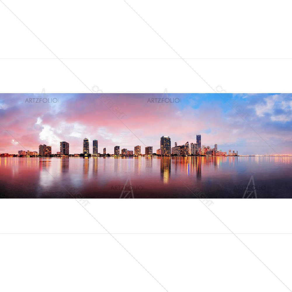 Miami City Skyline Panorama At Dusk, USA — custom-size art design 5001230