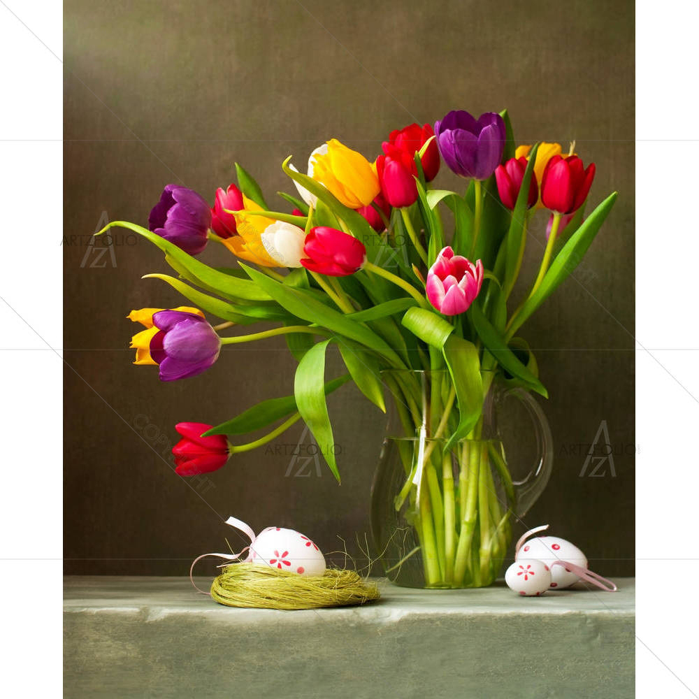 Tulips & Easter Eggs — custom-size art design 5001235