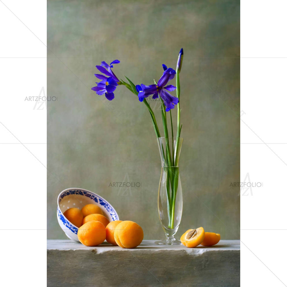 Still Life With Irises & Apricots — custom-size art design 5001276