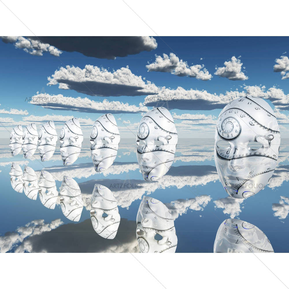 White Faces Float About Reflecting Surface — Abstract custom art by ArtzFolio