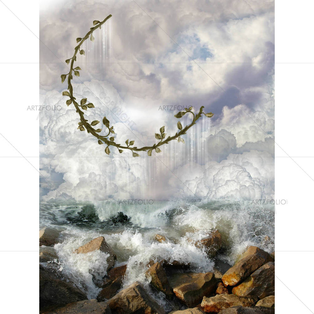 Moon Over The Ocean — Fluid marble custom art by ArtzFolio