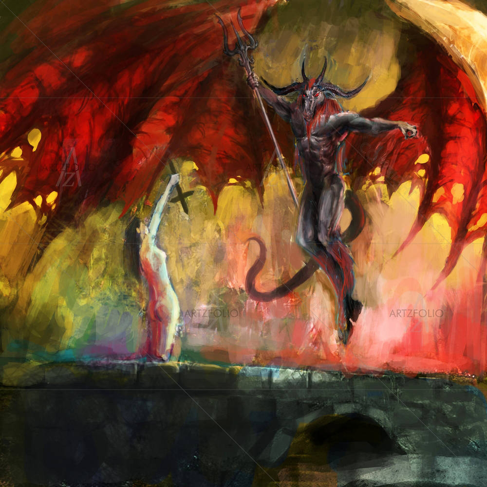 Girl Fighting Devil — custom-size art design 5001367