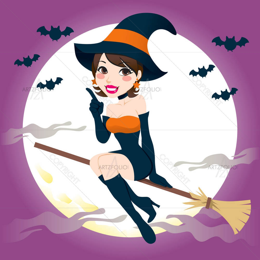 Woman Flying In Front Of Moon — custom-size art design 5001371