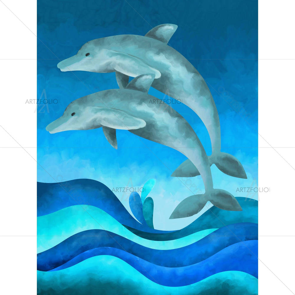 Two Blue Dolphins — custom-size art design 5001411