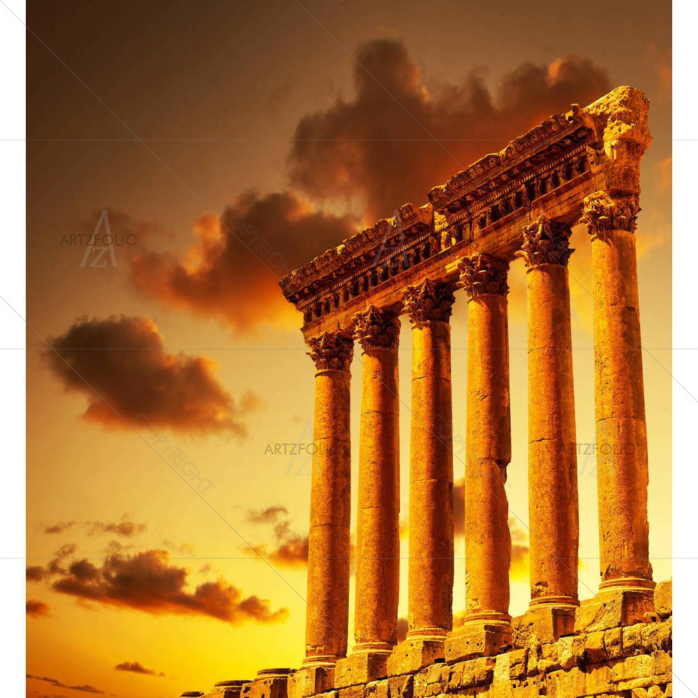 Column Ruins Over Sunset