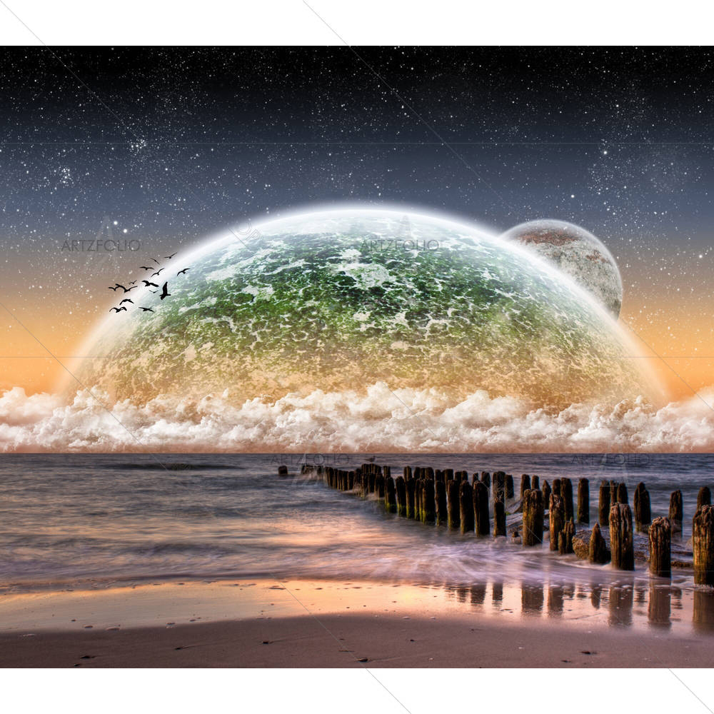 Planet Landscape View From A Beautiful Beach D2 — Devotional custom art by ArtzFolio