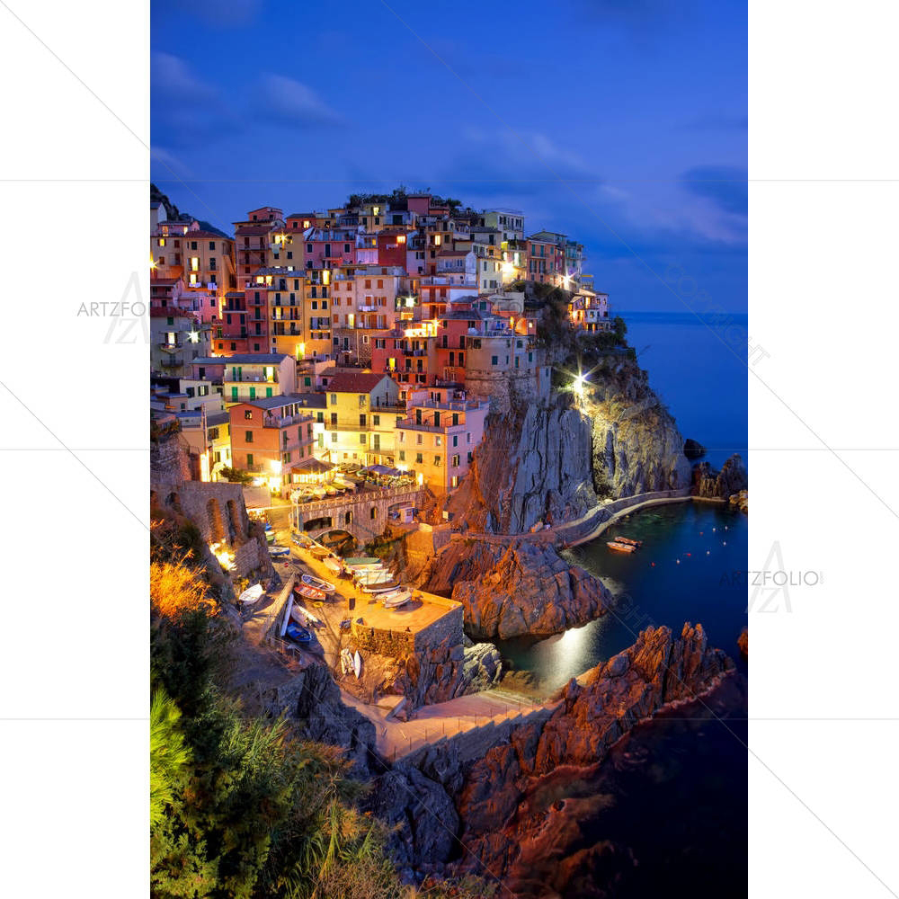 Manarola Village At Night, Cinque Terre, Italy — custom-size art design 5001453