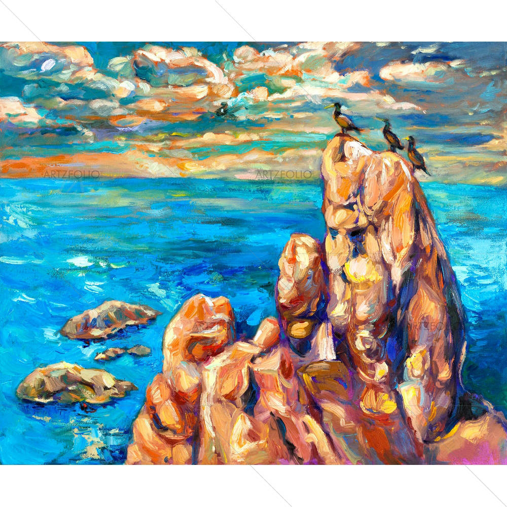 Ocean Cliffs & Birds — custom-size art design 5001505