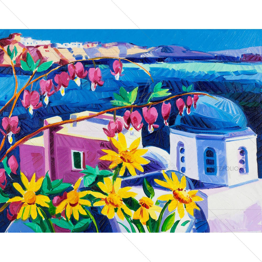 Blue Churches & White Houses At Santorini Island D2 — Abstract custom art by ArtzFolio