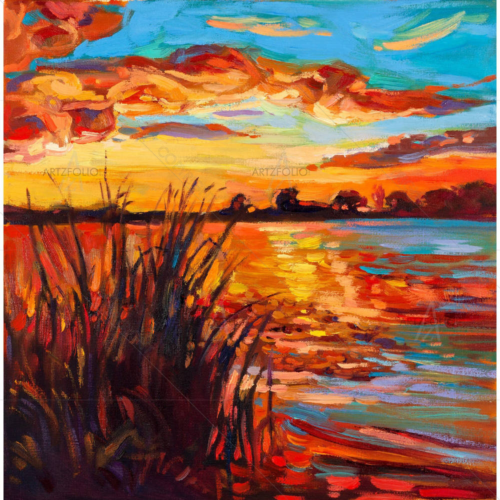 Lake Sunset Landscape D1 — custom-size art design 5001522