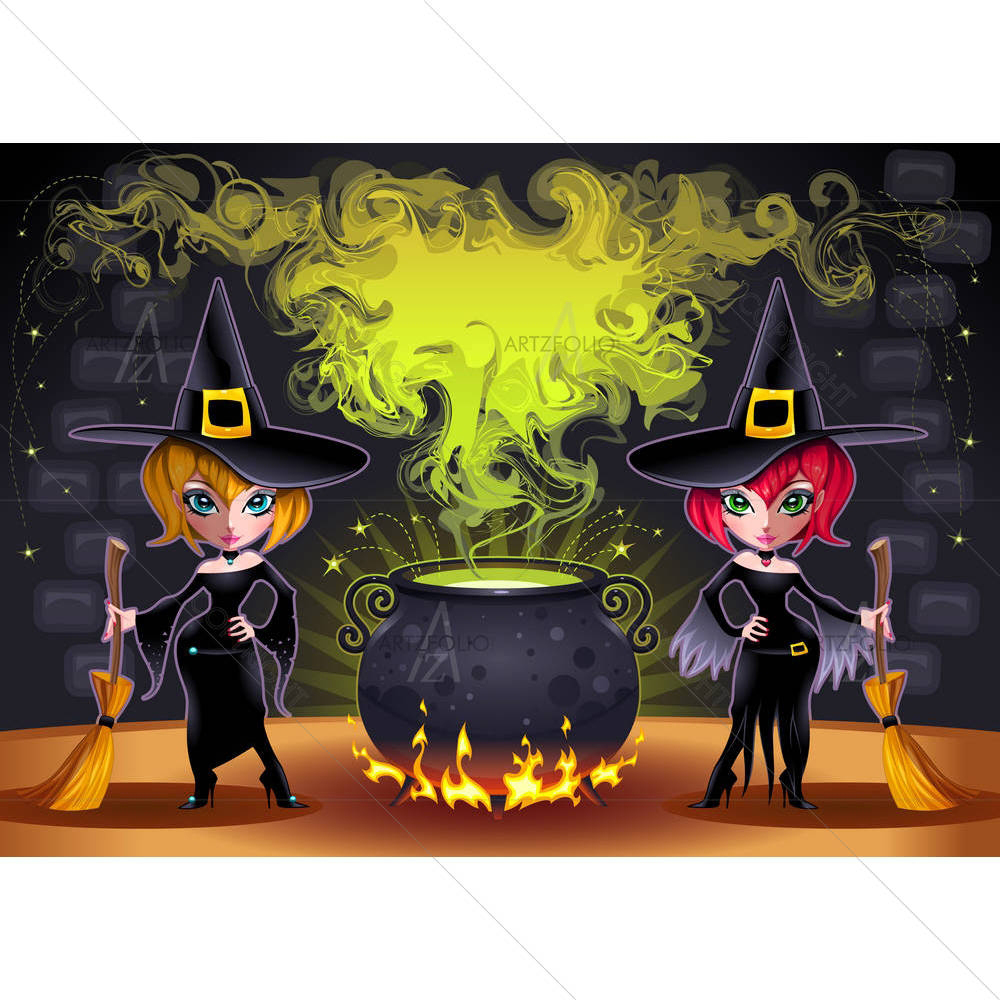 Funny Witches With Pot — Ancient custom art by ArtzFolio
