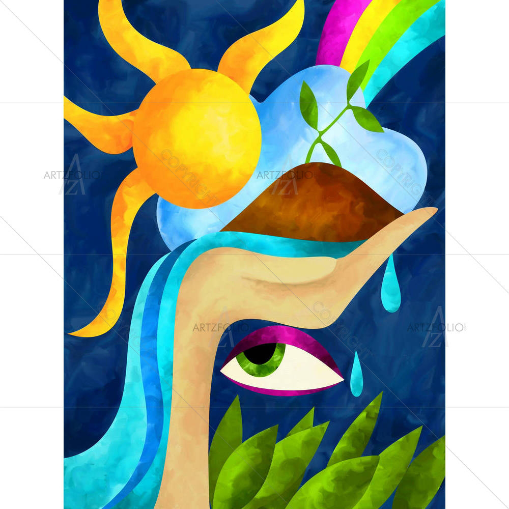 Waterfall & Sun — custom-size art design 5001572