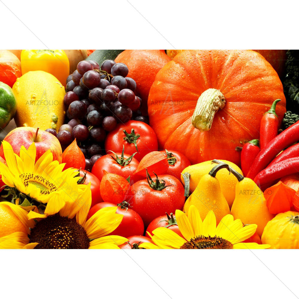 Veggies Fruits & Flowers — custom-size art design 5001586
