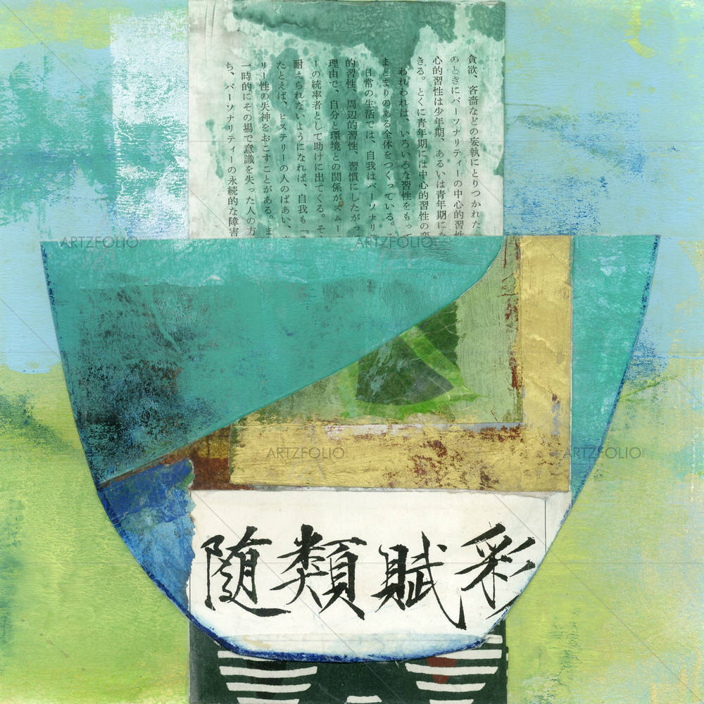 Abstract Asian Paper Collage Of A Bowl — Abstract custom art by ArtzFolio