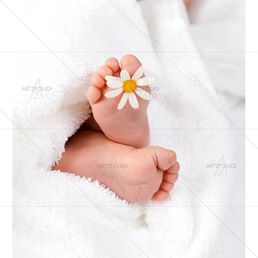 Infant Foot With White Daisy — custom-size art design 5001595