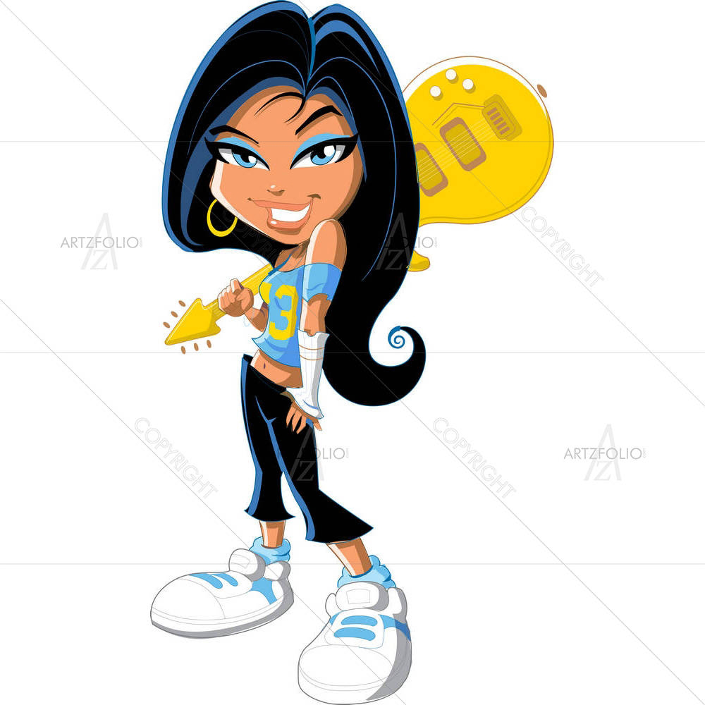 Girl Musician With Guitar — custom-size art design 5001600